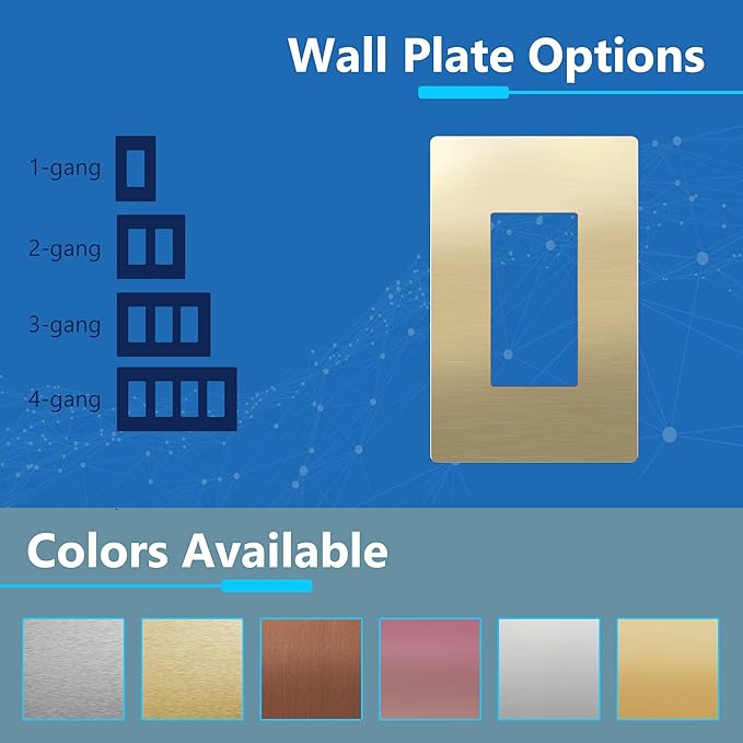 LIDER Screwless Metal-Surface Wall Plate, Decorator Switch Cover, Temperature and Impact Resistant, 201 Stainless Steel, Modern Decoration Upgrade, Mid-Size 1-Gang 4.88" x 3.11", Brushed Brass, 2 Pack