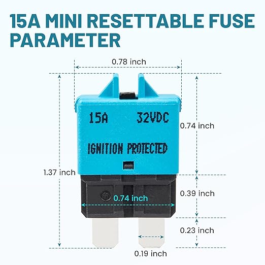 NuIth Manual Reset Mini Fuse Circuit Breakers 15A, E39 Low Profile ATO/ATC Circuit Breaker Blade Fuse 12V-32V DC 15A Re-settable Standard Blade Fuses for Car Truck RV Marine (2PCS-15A)