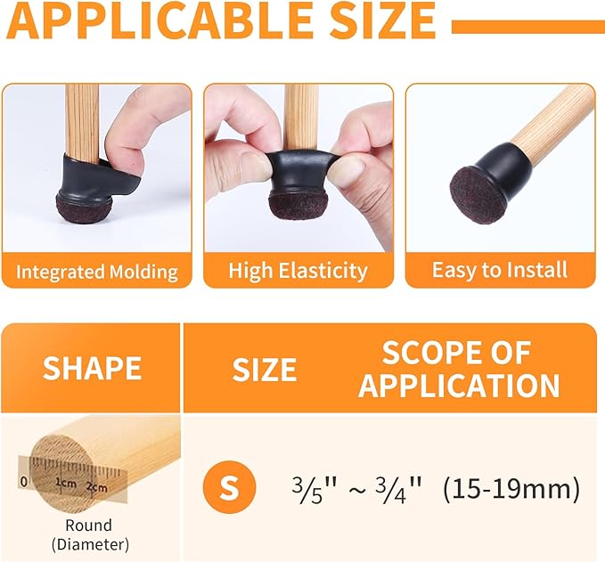 Ezprotekt 24 Pcs Small Black Silicone Chair Leg Floor Protectors for Hardwood Floor, Chair Leg Caps Cover, Felt Furniture Protectors Pads, Bar Stool Leg Protector Round (S Fit: 3/5" to 3/4", 15-19mm)