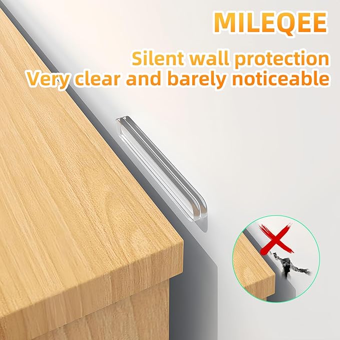20PCS Clear Protector Strips, Door Wall Bumpers Stopper, Self Adhesive Cabinet Pads Sound Dampening, Cupboard Drawer Cushion Guards, Desk Protective Soft Quiet Cushioning for Furniture Kitchen