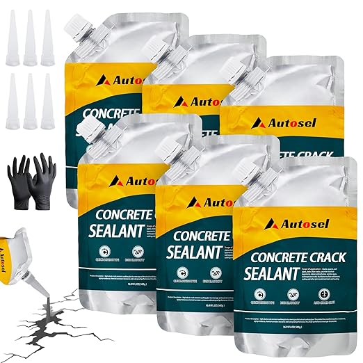 Concrete Crack Filler, Cement Crack Filler, Self-Leveling Crack Filler Concrete Repair, Asphalt Crack Filler, Quick-Drying – No Cracking, Sealant for Repairing Driveway Cracks and Roof Leaks – 6 Pack
