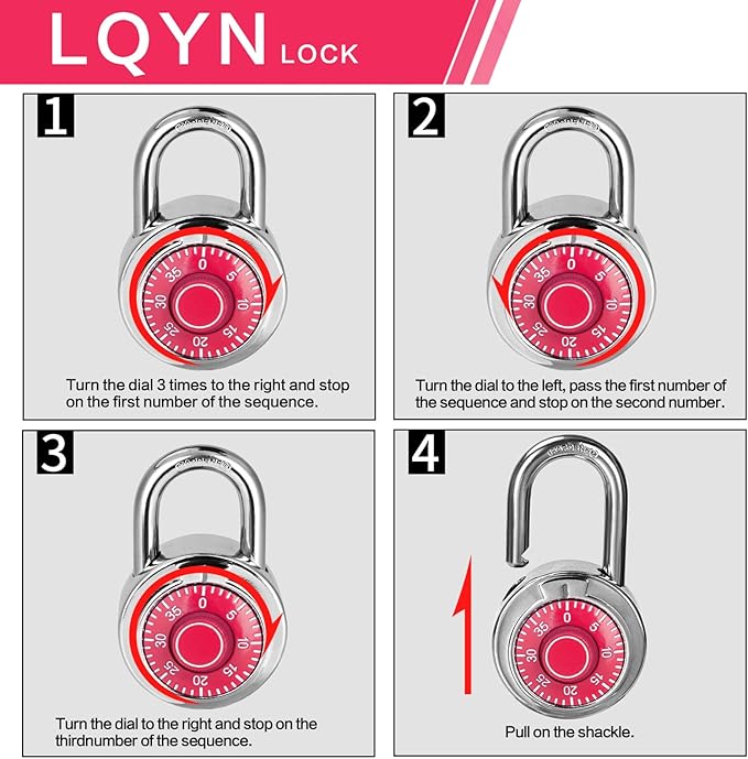 Combination Lock, LQYN Standard Dial Combination Lock, Pack of 48; Red Turnplate, 2 in. Wide, Fixed Three Digital Combination, for School, Gym & Locker, Toolbox, Gate