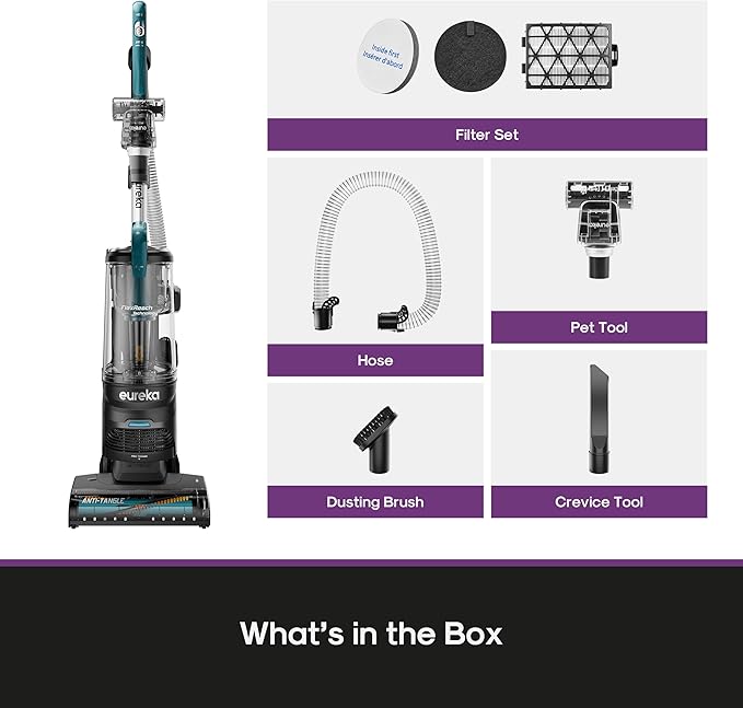 Eureka FlexReach Plus Bagless Upright Vacuum Cleaner for Home,Pet Vacuum for Carpet and Hard Floor, Lift-Up Vacuum with Flooring Type Sensor, HEPA Filter,Anti-Tangle, NEU652, Green