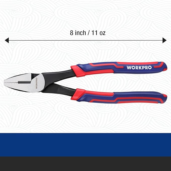 WORKPRO 8" Linesman Screw Extractor Pliers(Combination Pliers) with Unique Non-slip Jaws, Stripped Screw Remover Tool, Lineman Plier for Quickly Removal of Damaged or Rusted Fasteners