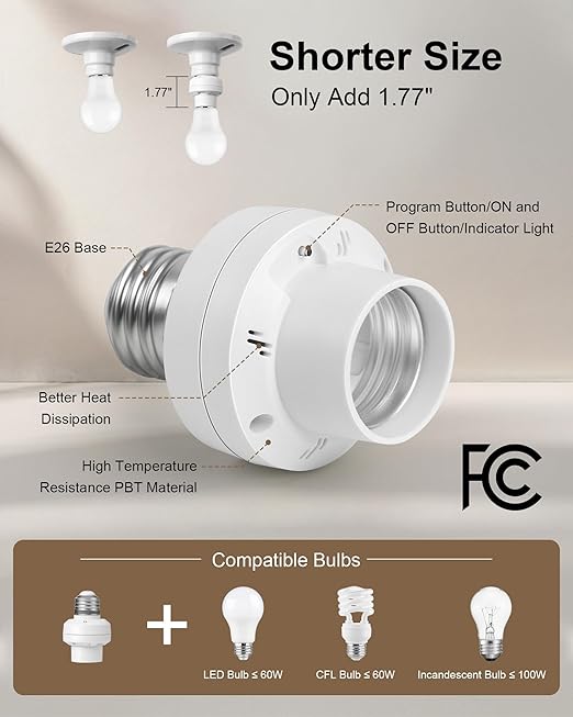 Remote Control Light Bulb Socket, 200FT Range Wireless Light Socket for Pull Chain Light Fixture, Remote Control Light Switch E26 E27 Lamp Socket, No Wiring Needed, FCC Listed