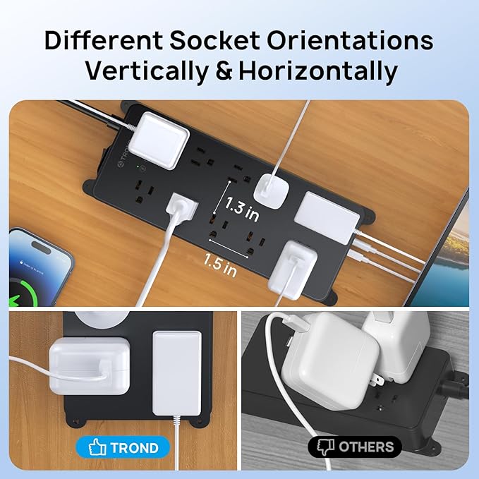 TROND Surge Protector Power Strip 10ft, 4000J, ETL Listed, 10 Widely Spaced Outlets, 2 USB A & 2 USB C Ports, Flat Plug Long Extension Cord, Wall Mountable, for Home Office Entertainment, Black