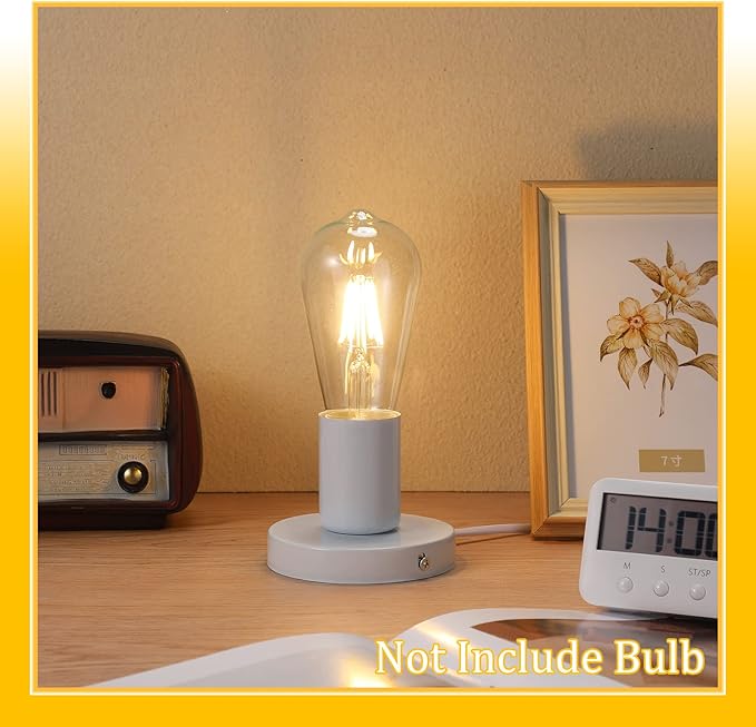 Tuanse 2 Pcs Polished Metal Desktop Lamp Base E26 E27 Screw Light Bulb Holder Sockets Night Light Base Lamp Replacement for Holding Bulb 6 Feet Cord on Off Switch Plug(White)