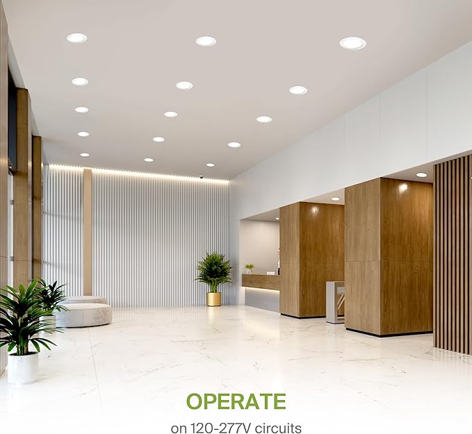 ASD LED Recessed Lighting 4 Inch, Round Commercial Downlight, Mini Panel with Baffle Trim, 4" 12W 120-277V CCT Selectable 2700/3000/3500/4000/5000K, Dimmable Ceiling Light Fixture, White, ETL, 6 Pack