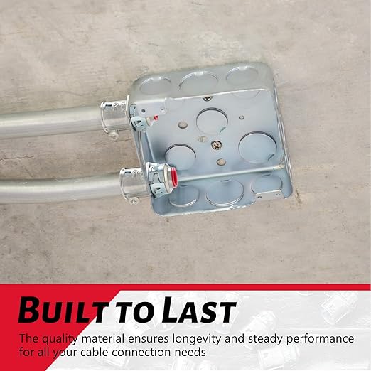 Metal-Clad Cable Connectors Zinc Electrical Conduit Connector 3/8" Snap in Connectors for Steel and Aluminum Cable(50 Pack)