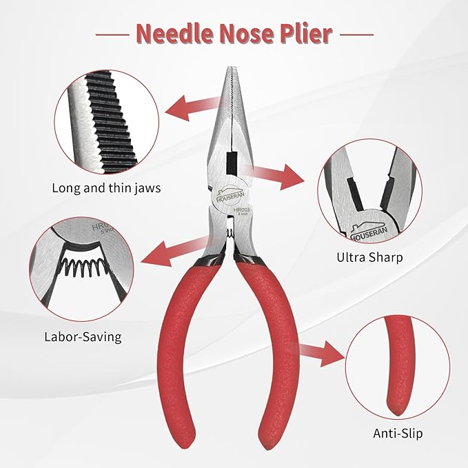 4-Piece Tool Set with Case Including 8-In and 10-In Slip Joint Pliers, 6” Flush Cutter, 5” Needle Nose Pliers for DIY & Home Use