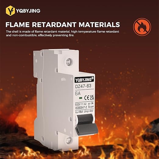 DC Circuit Breaker 6 Amp Solar Panel Disconnect Switch 12V-500V 1 Pole Miniature Solar Circuit Breaker for Outdoor PV Homes Battery, AC 110V DIN Rail MCB