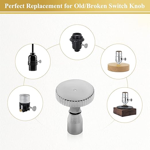 DiCUNO Lamp Turn On/Off Switch Knobs Replacement, Metal Lamp Switch Knob for Universal Light Socket, Standard Size, Chrome Color,4 Packs