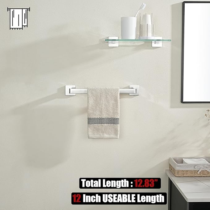 JQK Polished Towel Bar, Rounded Edges 18.41 Inch Towel Rack, 304 Stainless Steel Bathroom Wall Mount, Useable Length 16 Inch, TB250L16-CH