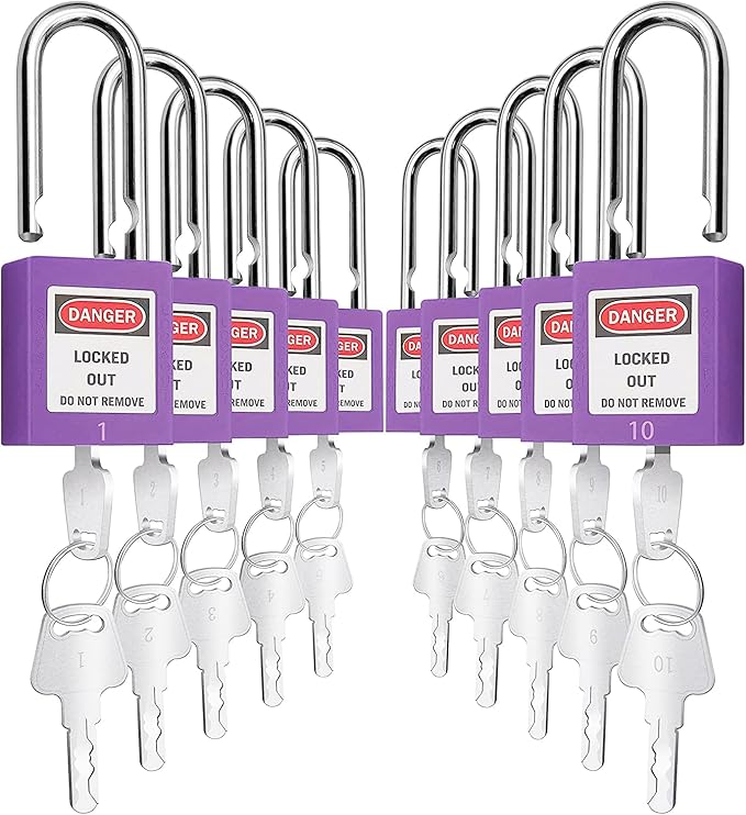 SAFBY Lockout Tagout Locks, Safety Padlock, Keyed Differently Loto Safety Padlocks for Lock Out Tag Out Kits Station (Purple 1-10)