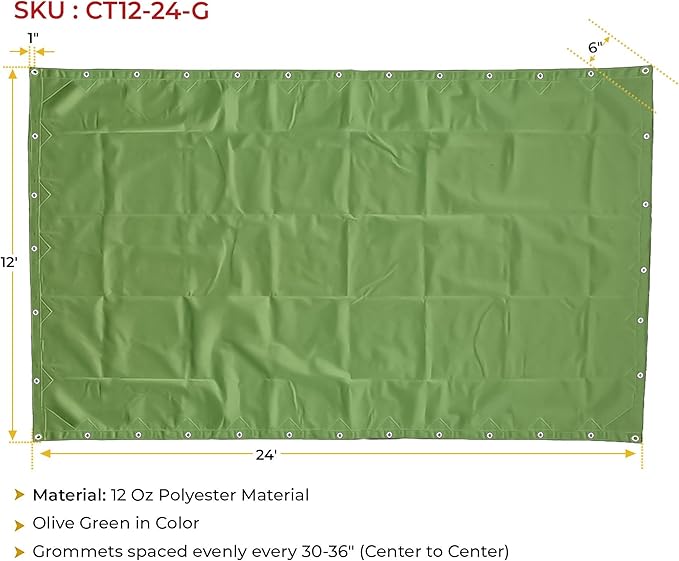 Mytee Products 12' x 24' Green Canvas Tarp 12oz Heavy Duty Water Resistant