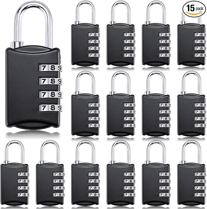 Sadnyy 15 Pcs 4 Digit Combination Locks Combination Padlock Luggage Number Locks Outdoor Waterproof Resettable Padlock for Door Traveling School Gym Locker Suitcases Employee Hasp Storage