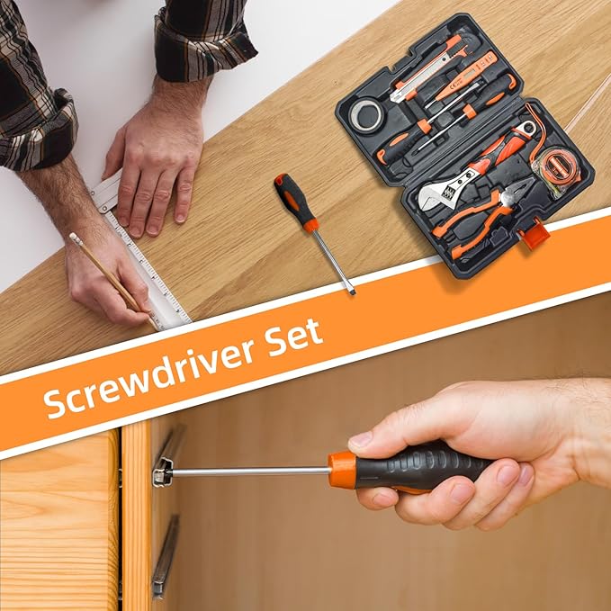 Home Repair Partner Home Hand Tool Kit And Portable Toolbox Include Wrench,Utility Knife,Screwdriver.Multi Functional Home Tool Set For House,Garage,College Dorm And Office Covering Multiple Scenarios