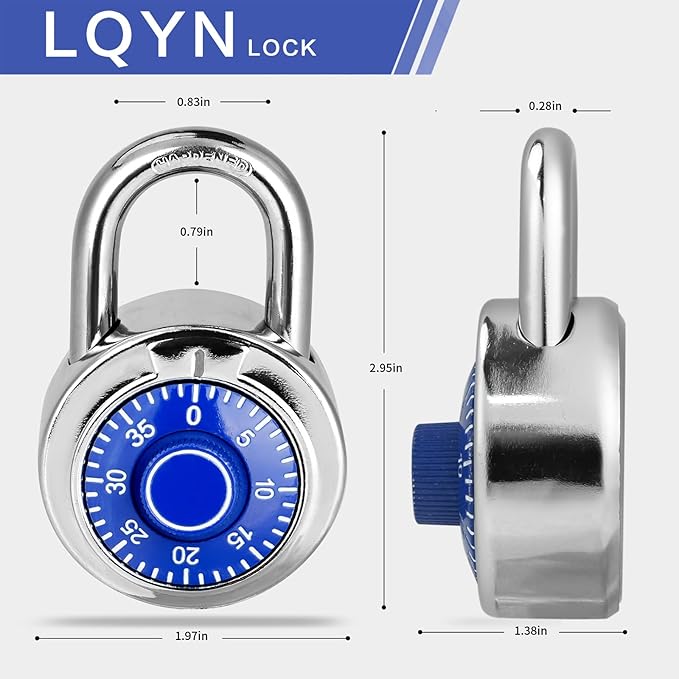 Combination Lock, LQYN Standard Dial Combination Lock, Pack of 48; Blue Turnplate, 2 in. Wide, Fixed Three Digital Combination, for School, Gym & Locker, Toolbox, Gate