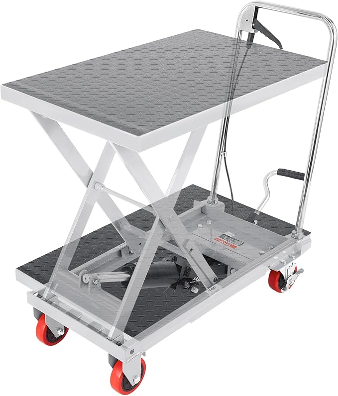 VEVOR Hydraulic Lift Table Cart, 500lbs Load Capacity 28.5 Inch Lifting Height, Manual Single Scissor Lift Table with 4 Wheels and Non-Slip Pad, Hydraulic Scissor Cart for Material Handling, Gray