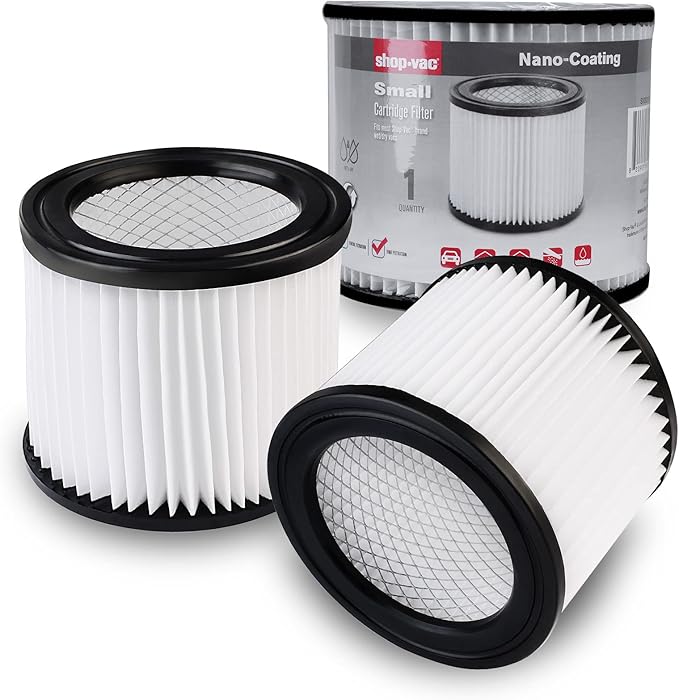 Shop-Vac High Performance 90398 Cartridge Filter, Fits Most 4 Gallon and less Shop-Vac Wet/Dry Vacuums, High Efficiency Nanofiber Filtration Paper, PET and Reusable, 2 Pack