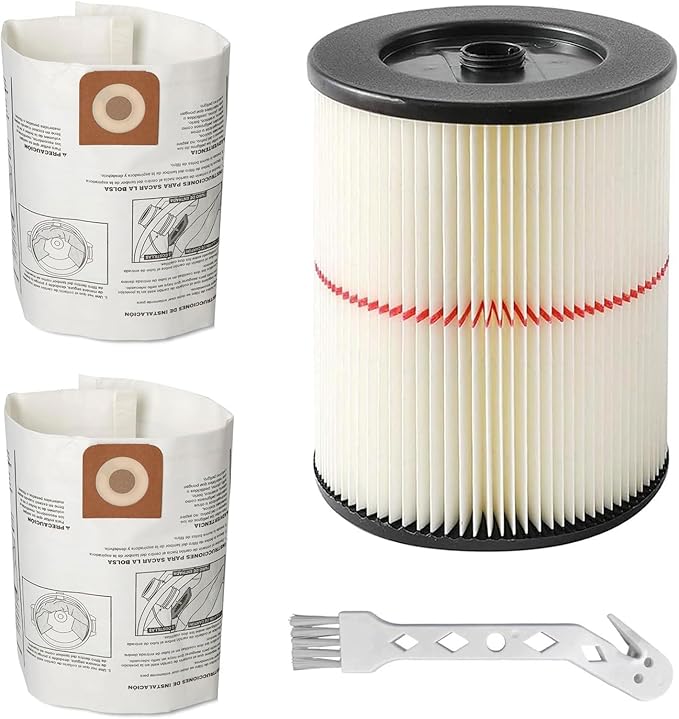 MZY LLC 1 Pack 17816 Filter for Craftsman Shop Vac Filter Cartridge Replacement with 2 Pack CMXZVBE38749 General Purpose Dust Collection Bags for 16 and 20 Gallon Shop Vacuums