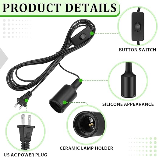 10 Pack Hanging Light Cord Pendant Light Cord with Switch Light Socket Extension Light Bulb Socket Cable Lamp Kit for E26 E27 Lamp Socket Lantern(Black, 12 Feet)