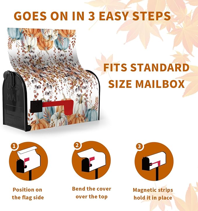Fall Magnetic Mailbox Covers Autumn Pumpkin Mailbox Covers Standard Size 21 X 18 Inch Harvest Maple Leaf Post Letter Box Wrap Decor for Garden Yard Outside