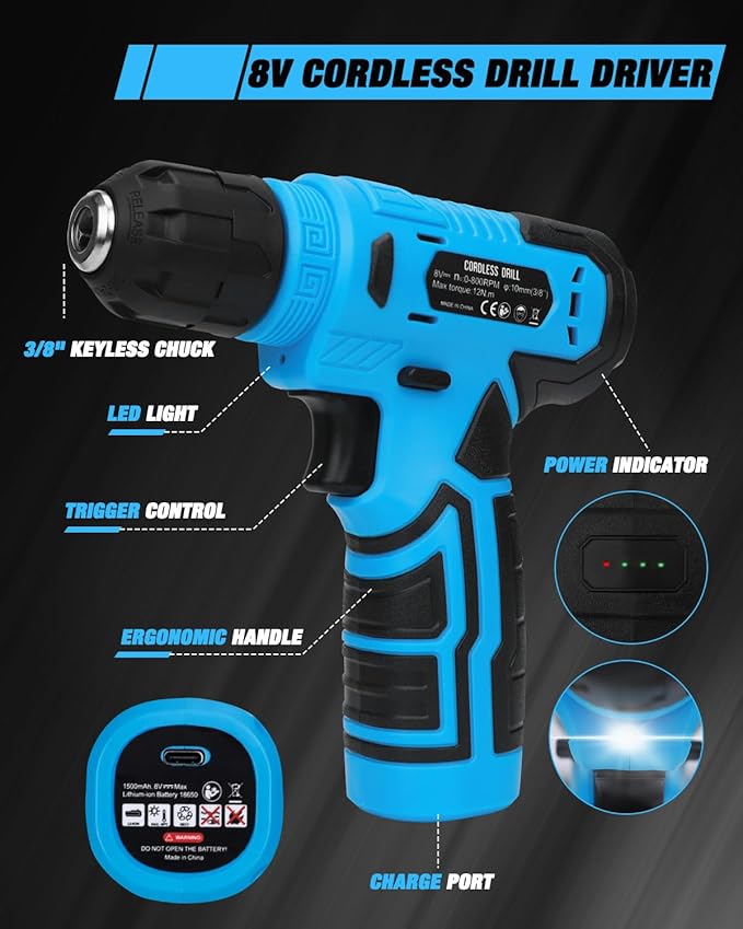 139-Piece Tool Set - Tool Kit with 8V Cordless Drill Driver in ToolBox Storage Case, General Household Drill Set for Home Repairs, Handyman, DIY Projects