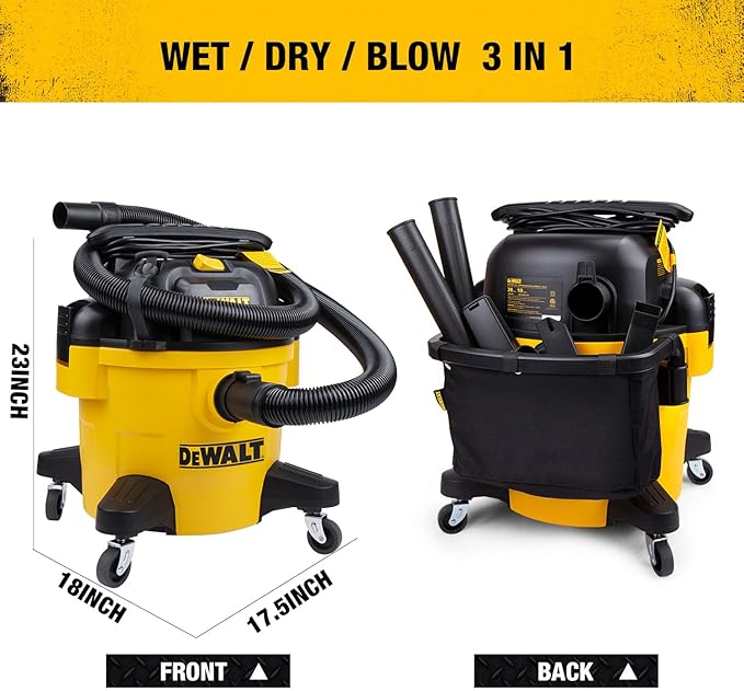 DEWALT 10 Gallon Shop Vacuum Wet and Dry, 5.5 Peak HP Poly Wet Dry Vacuum Cleaner with Attachments, 2-Stage Motor, Portable Handle/Caster with Drain Blower, DXV10PZ for Car, Garage, Workshop, Pet Hair