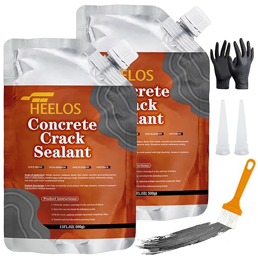 Cement Crack Filler 2Pack Grey, Self Leveling Cement Crack Sealant, High Elasticity Concrete Crack Filler Repair Sealer, Waterproof Caulking Glue for Driveway, Patio, Sidewalk, Garage Floor Repair