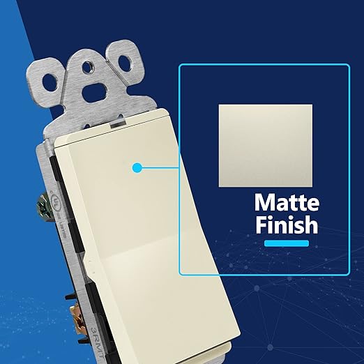 LIDER Minimalist Design Matte Finish Lighted Decorator Switch, Frameless Paddle Light Switch with Locator Light, Grounding Screw, 3-Way or Single Pole, 15A 120V, UL Listed, LS15-3W-LA, Light Almond