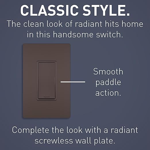 Legrand radiant TM870DBCC10 15 Amp Rocker Wall Switch, Single Pole Decorator Light Switches, Dark Bronze (1 Count)