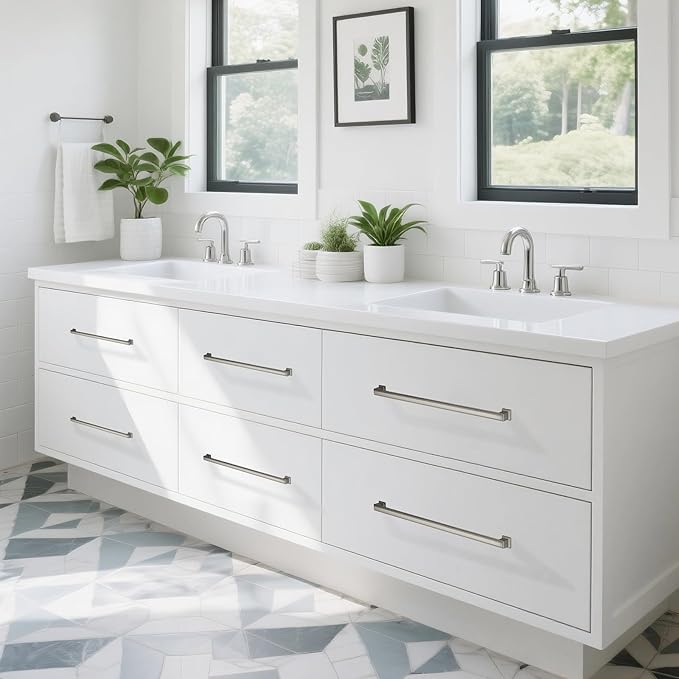 10 Pack 10 Inch(254mm) Hole Center Satin Nickel Modern Cabinet Pulls Kitchen Cabinet Handles Kitchen Cabinet Hardware Timeless Drawer Pulls for Dresser Cupboard Wardrobe, Nickel-B(10x10)