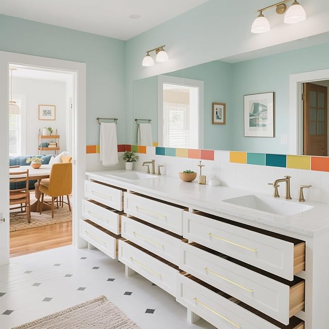 3 Pack 12.6 Inch(320mm) Hole Center Modern Brushed Gold Cabinet Pull Handle Timeless Vanity Drawer Pull Handle Classic Cabinet Hardware for Kitchen Dresser Bathroom, Screws Included, B-Gold(12.6x3)