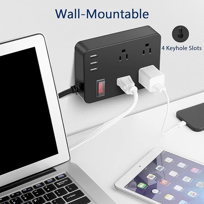 Outdoor Power Strip Weatherproof,Waterproof Surge Protector with 4 Outlets,3 USB,Shockproof Overload Protection, Multi Outlet Extension for Camping, Garden, Kitchen, Bathroom, 6ft Cord,with Flat Plug