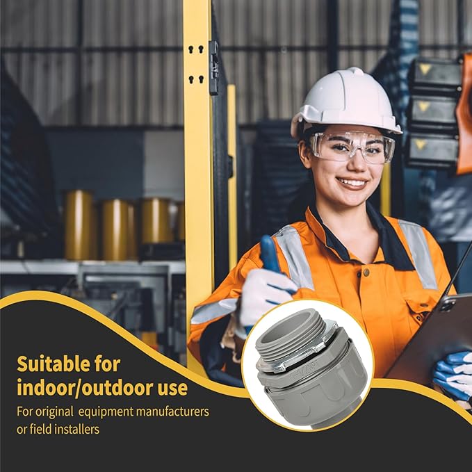 Conduit Connectors, 1-1/2 Inch Liquid Tight Connector NPT Non-Metallic for PVC Electrical Flexible Conduit Fittings, 180 Degree Straight, UL Listed for Home Outdoor Tubes Tools, Grey (2-Pack)