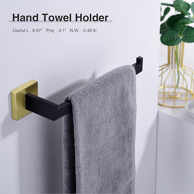 TRUSTMI Contemporary 5-Pieces Bathroom Hardware Set Stainless Steel Towel Bar Accessories Wall Mounted, Matte Black and Brushed Gold