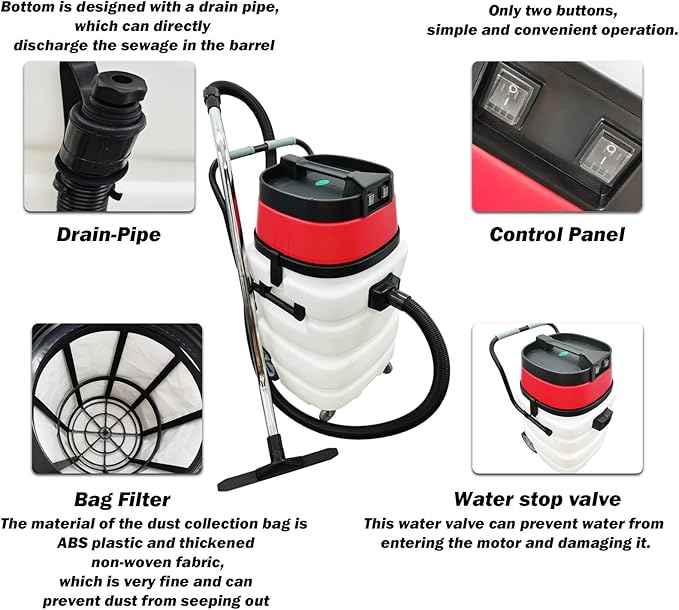 Industrial Wet/Dry Vacuum Cleaner 24 Gallon Commercial Water Suction Machine Vacuum Suction 2-Motors 110V