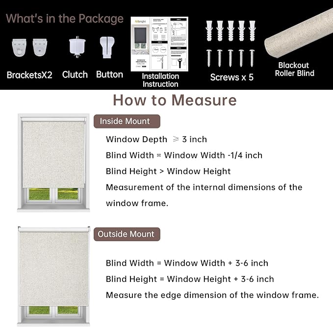 ALLBRIGHT 100% Blackout Roller Blinds Woven Shades with Striped Jacquard, Cordless Window Shades, UV Protection Fabric, Easy-Install for Indoor Home & Office, White, 47" W x 72" H