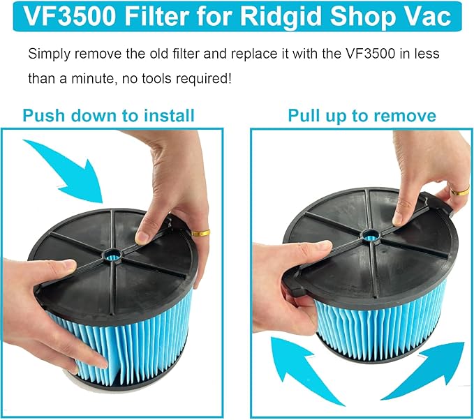 VF3500 HEPA Filter Replacement for Ridgid Shop Vacuum 3/4/4.5 Gallon Wet Dry Portable Vacuums,3-Layer Filters for Ridgid WD3050, WD4070, WD4080, WD4522, WD 4050, 4000RV, 4500RV (2 PACK)