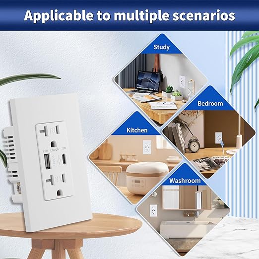 USB Wall Outlet, Charger Outlets Receptacles with 4.2A USB C Ports, 20 Amp Duplex Tamper Resistant Receptacle Plug with Electrical Outlet, Wall Plate Included, ETL Listed,White, 10 Pack