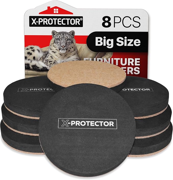 Felt Furniture Sliders Hardwood Floors X-PROTECTOR β 8 PCS 4 3/4 inch Furniture Sliders β Heavy Duty Felt Sliders Hard Surfaces β Move Your Furniture Easily & Safely!