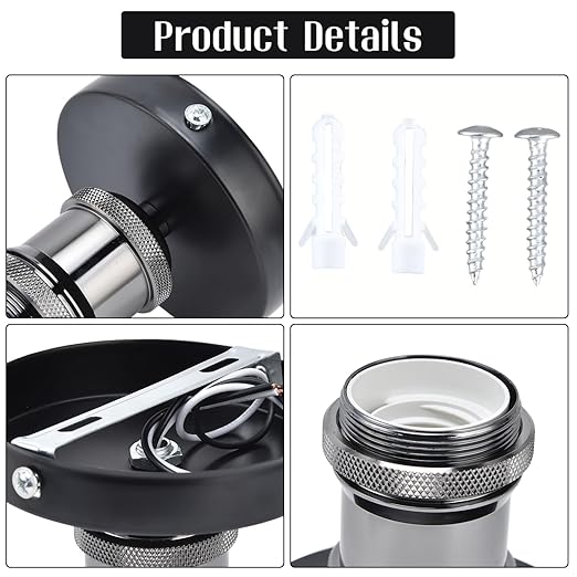 E26/E27 Screw Head Light Socket 100-240V Vintage Ceiling Light Wall Lamp Bulb Holder Socket for Hallway,Kitchen,Basement,Garage,Bar,Restaurant (Black)