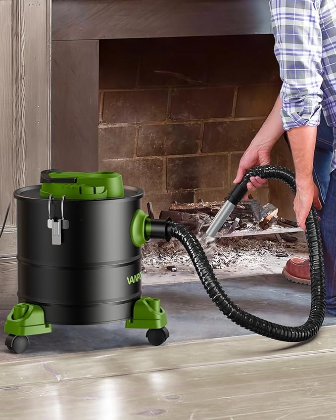Ash Vacuum Cleaner 5.2 Gallon with 1200w Suction Power&Wheeled Base, Ash Vacuum for Pellet Stoves, Fireplaces, Grill, Wood Stove, Fire Pits,Green