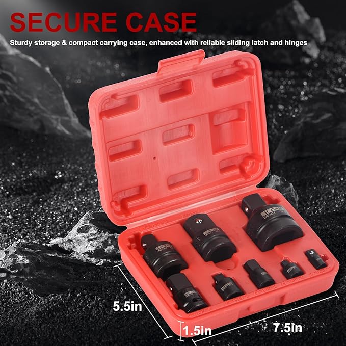 AOBEN 8 Piece Impact Socket Adapter and Reducer Set, 1/4, 3/8, 1/2" SAE Socket Adapter, Impact Driver & Wrench Conversion Kit Socket Reducer Set, Cr-V Steel
