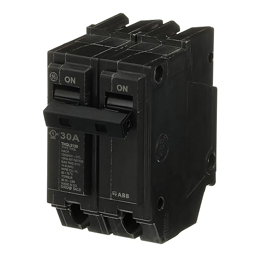 ABB Q-Line® THQL2130 Q Line 30A Double-Pole Circuit Breaker • 10kAIC, 120/240V, 30 Amp • Two-Pole Load Center Circuit Breaker • Non-Interchangeable Thermal Magnetic Trip