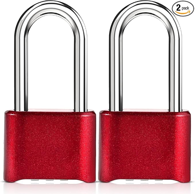 Combination Lock, 4-Digit Heavy Duty Combo Lock, Combination Padlock Outdoor Waterproof Gate Locks for Outdoor Fence, Locker, Sheds, Gym, Gate Hasps (Long Shackle) (2pcs-Red)