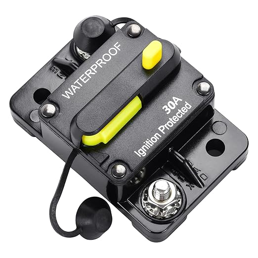 30 Amp Circuit Breaker, Huazu Inline Fuse Inverter with Manual Reset for Car Audio RV ATV Marine Boat Truck Trolling Motors 12V- 48V DC Water Proof (Surface Mount-30A)