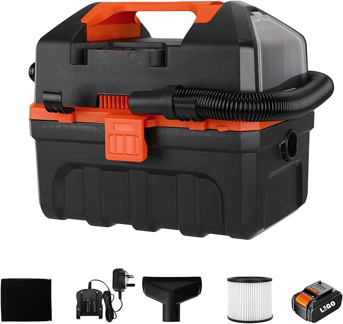 LIGO 20V Cordless Shop Vacuum, 2.64 Gallon, Portable, Wet/Dry, Handheld, with Blowing Function- Includes 4.0 Ah Battery, HEPA, Foam Filters and Charger(Upgrade)