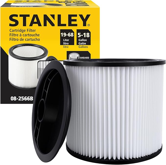 Stanley 08-2566B High Efficiency Shop Vac Filters, Replacement Hepa Cartridge Filter Fit for Most 5-18 Gallon Wet Dry Vacuum Cleaners, Shop Vacuum Wet and Dry Accessories